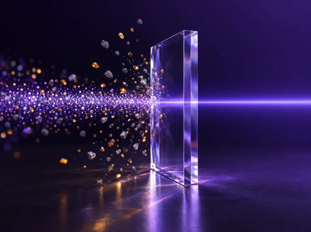 A glass filter blocking scattered particles while one clean beam of light passes through